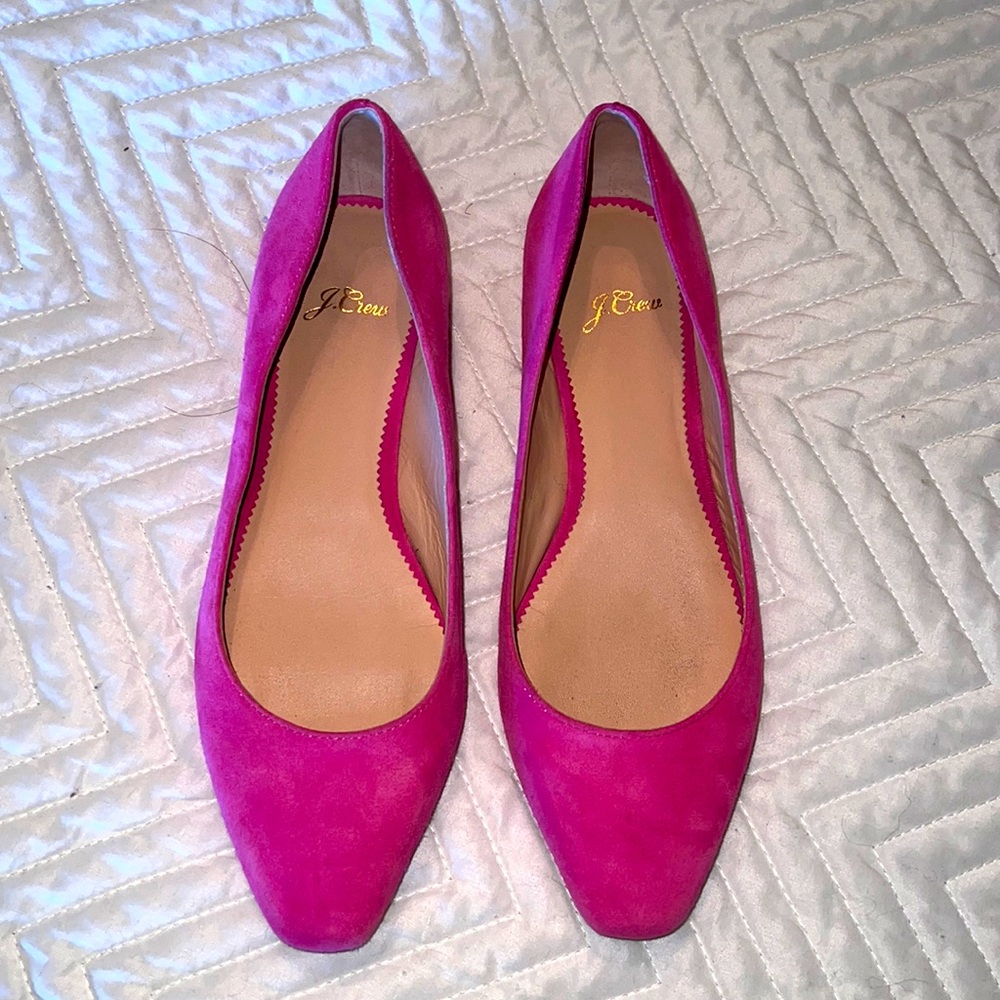 J Crew Carolyn Skimmer Flats in Suede Neon Fuschia Pink Size 8 1/2.